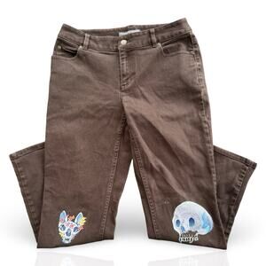 OOAK Hand-Painted Liz Claiborne Straight Leg Jeans Petite 8 Skull Art Pants